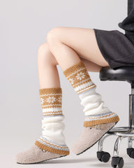 レディース ニーハイソックス フェアアイル柄 ニット クラシック レッグウォーマー