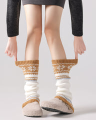 レディース ニーハイソックス フェアアイル柄 ニット クラシック レッグウォーマー