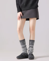 レディース ニーハイソックス フェアアイル柄 ニット クラシック レッグウォーマー