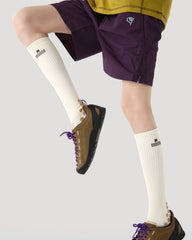 Womens Knee High Thin Sports Compression Socks Checkered Grip Beige