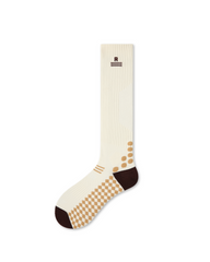Womens Knee High Thin Sports Compression Socks Checkered Grip Beige