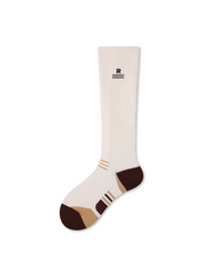 女款膝上薄型運動壓力襪子 對比趾設計 米色