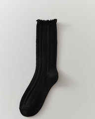 Womens Merino Wool Embossed Crew Socks Ruffle Cuff Slouch Style