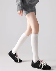 Womens Miu Style Knee High Socks Seamless Toe Ribbed Knit Slim Look