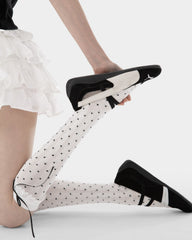 Womens Polka Dot Bow Lace Knee High Socks Sweet Korean Style