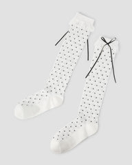Womens Polka Dot Bow Lace Knee High Socks Sweet Korean Style