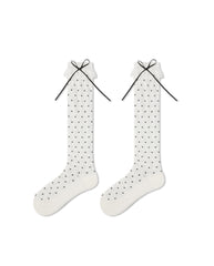 Womens Polka Dot Bow Lace Knee High Socks Sweet Korean Style