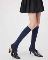 Womens Polka Dot Knee High Socks Seamless Toe Combed Cotton