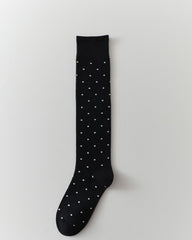 Womens Polka Dot Knee High Socks Seamless Toe Combed Cotton