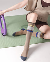 Womens Ruffle Edge Knee High Yoga Socks Non Slip Stretch