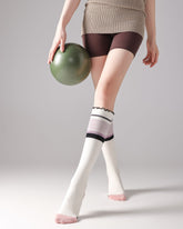 Womens Ruffle Edge Knee High Yoga Socks Non Slip Stretch