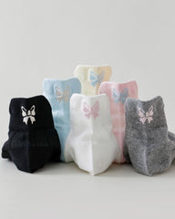 Womens Short Socks Butterfly Embroidery Soft Breathable Casual Socks