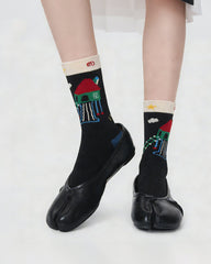 レディース足袋ソックス かわいいカートゥーン柄の楽しいカジュアルソックス