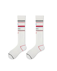 Womens White Stripe Sports Knee High Socks PLA Breathable Athletic Socks