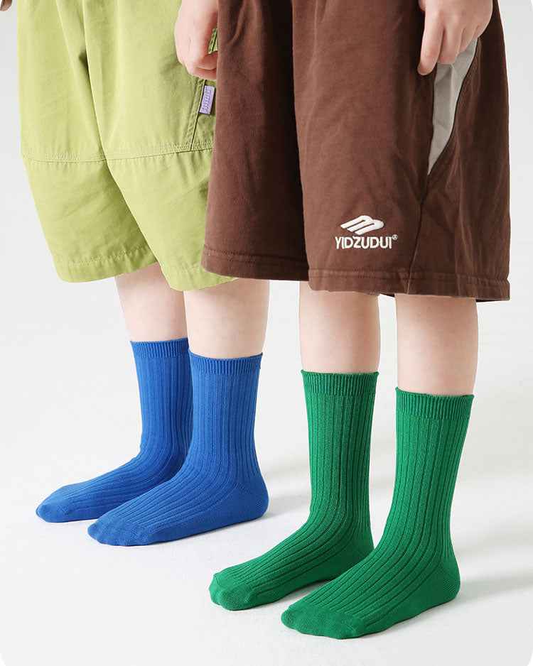 5-Pack Kids Cotton Crew Socks Solid Color Casual