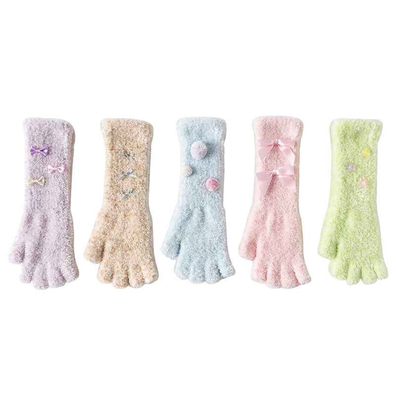 Coral Velvet Women's Half Finger Gloves Thick Fingerless Warm Soft Gloves