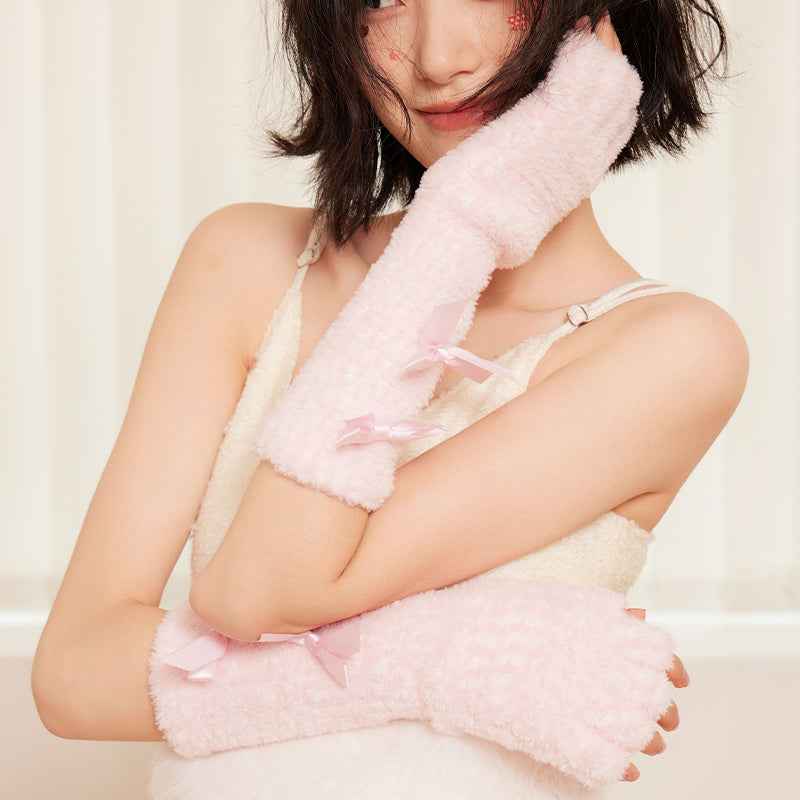 Coral Velvet Women's Half Finger Gloves Thick Fingerless Warm Soft Gloves