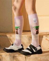 Sweetnana cartoon knee high seamless socks series ,sweat-absorbent and deodorant pure cotton stocking for women,Island style,fashion socks, cute calf socks,compression stocking.