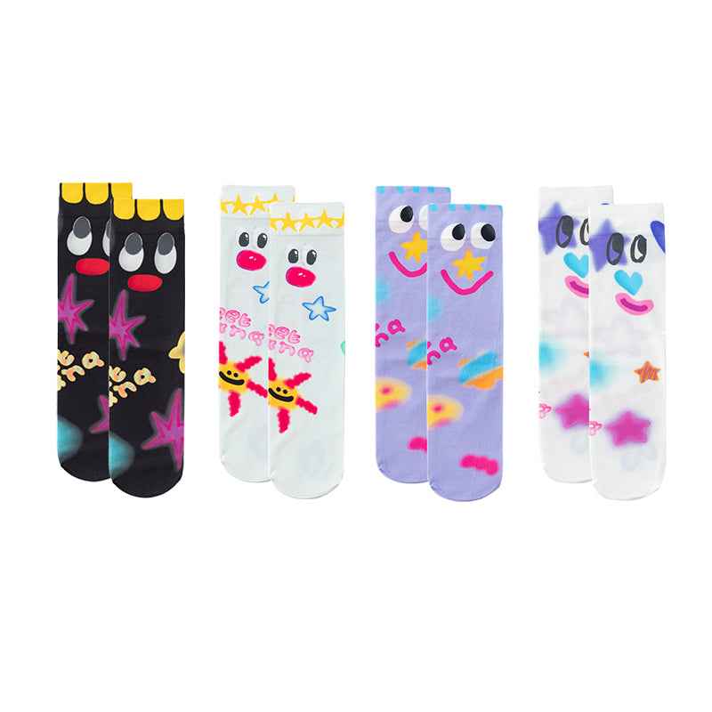 Sweetnana Hand Painted Series Cute and Fun Socks - Seamless, Thin, Cozy Crew Socks for Women and Children