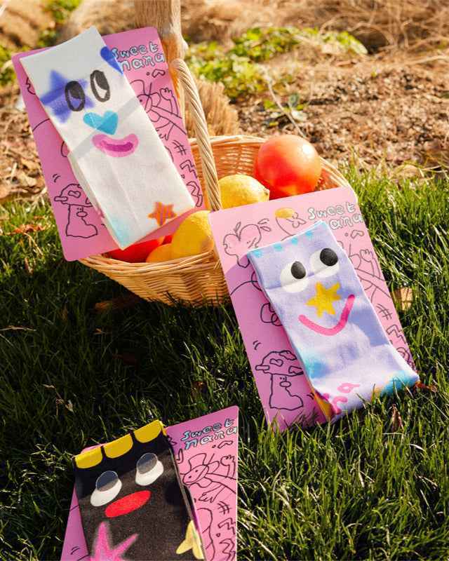 2-Pack Women Crew Socks Fun Hand Painted Colorful Cozy Thin Unique Design