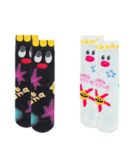 2-Pack Women Crew Socks Fun Hand Painted Colorful Cozy Thin Unique Design