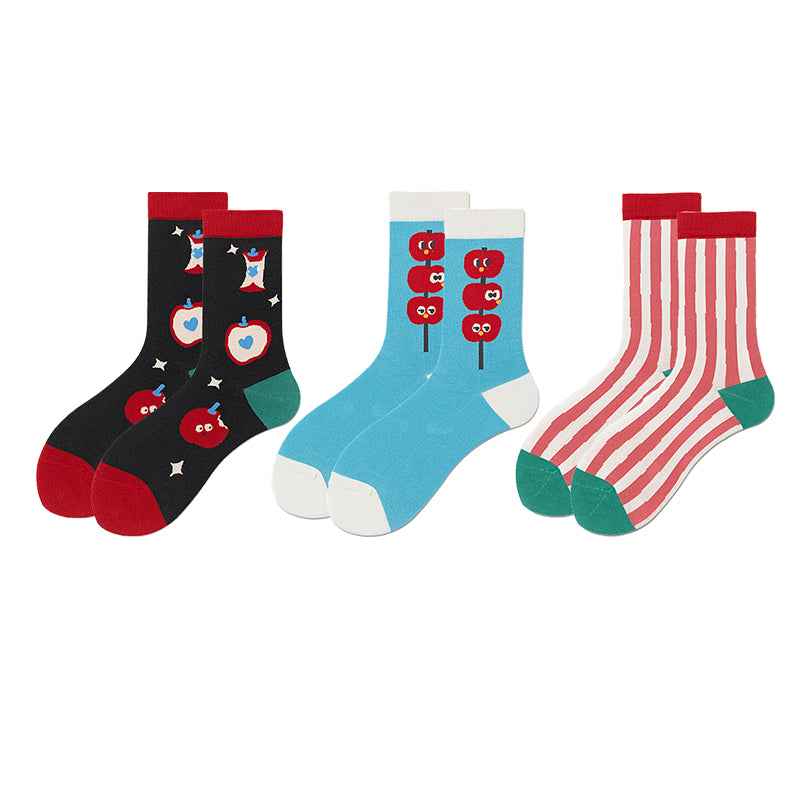 Sweetnana 3 Pack Women’s Cozy Cotton Crew Socks - Old Fashion Series, All-season Colorful Trendy Socks, Cute and Comfortable