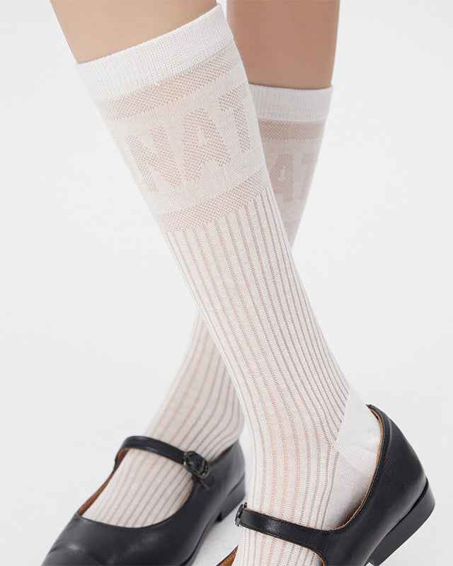 Women Antibacterial Mesh Cotton Knee High Socks Letter Seamless Soft
