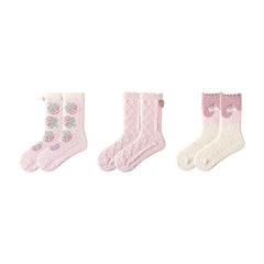 Sweetnana Women’s Cozy Fuzzy Crew Socks, 3-Pack Non-Slip Thickened Winter Stockings, Cute and Soft Slipper Socks for Comfort and Style