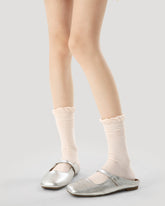 3-Pack Women Cotton Crew Socks White Camellia Series Casual Socks