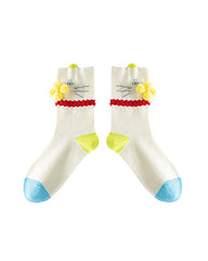 Women Cotton Crew Socks Tabby Cat Kawaii Cute Casual