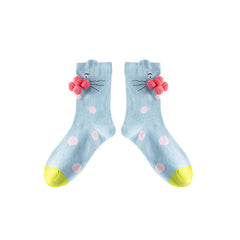 3-Pack Women Cotton Crew Socks Tabby Cat Kawaii Cute Casual