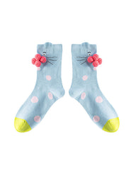 Women Cotton Crew Socks Tabby Cat Kawaii Cute Casual