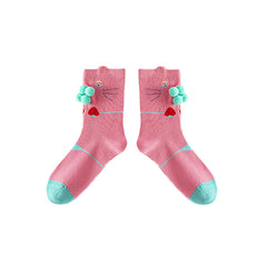 3-Pack Women Cotton Crew Socks Tabby Cat Kawaii Cute Casual