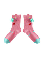 Women Cotton Crew Socks Tabby Cat Kawaii Cute Casual