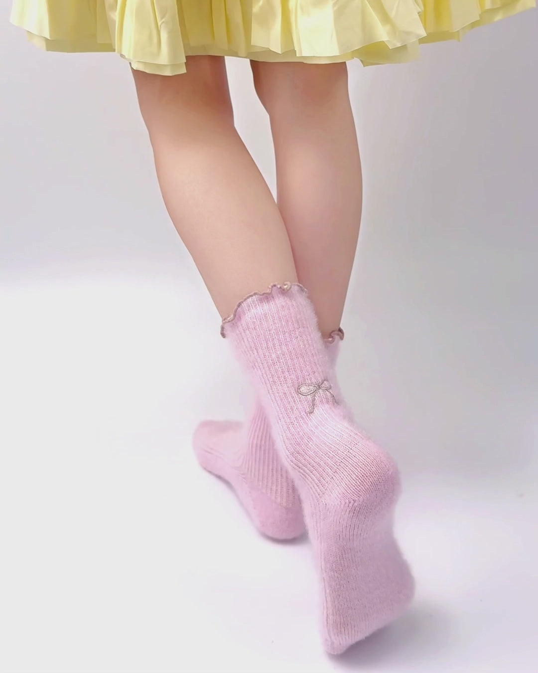 여성 크루 양말 리본 시리즈 소프트 아이스크림 색상 포근한 캐주얼 양말