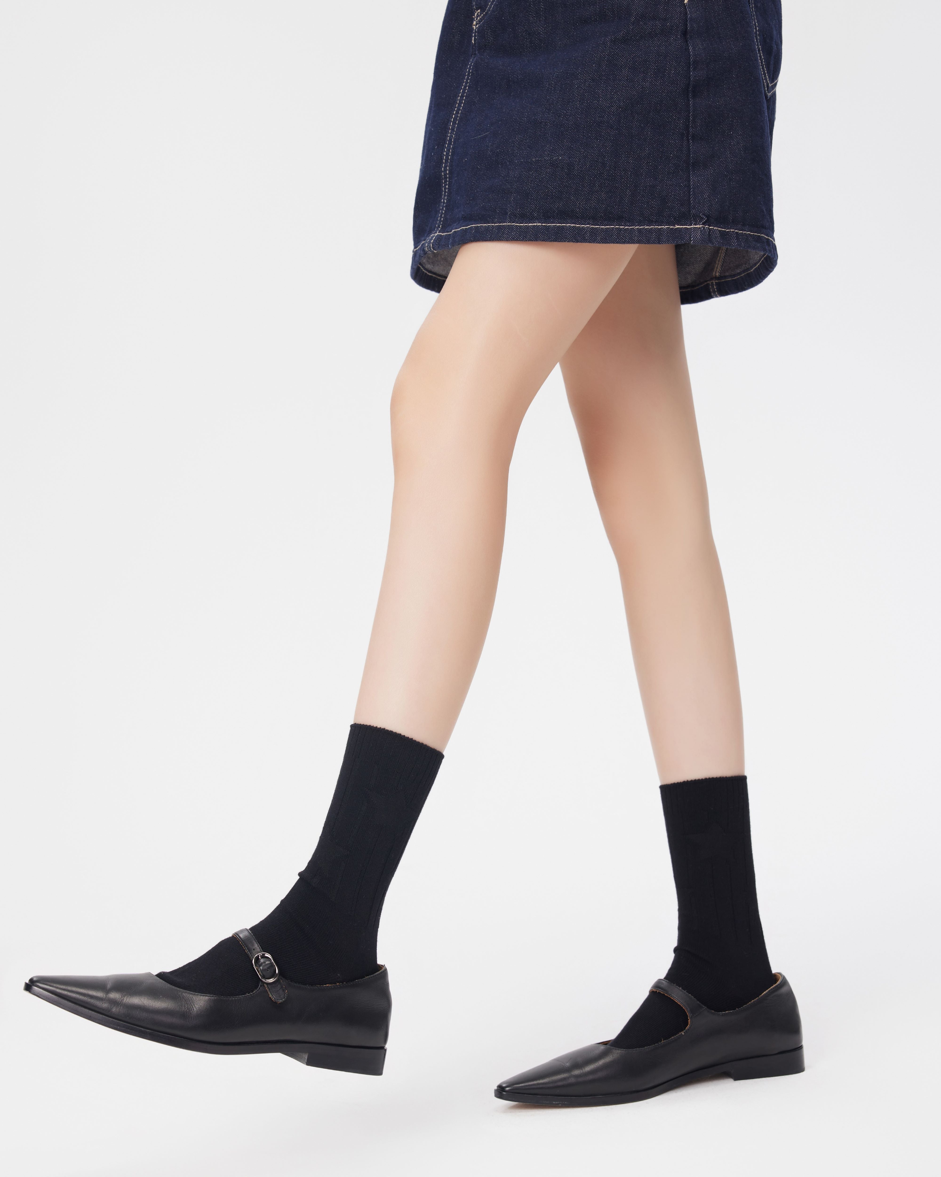 여성용 더블 니들 크루 양말 소프트 스타 패턴 다용도