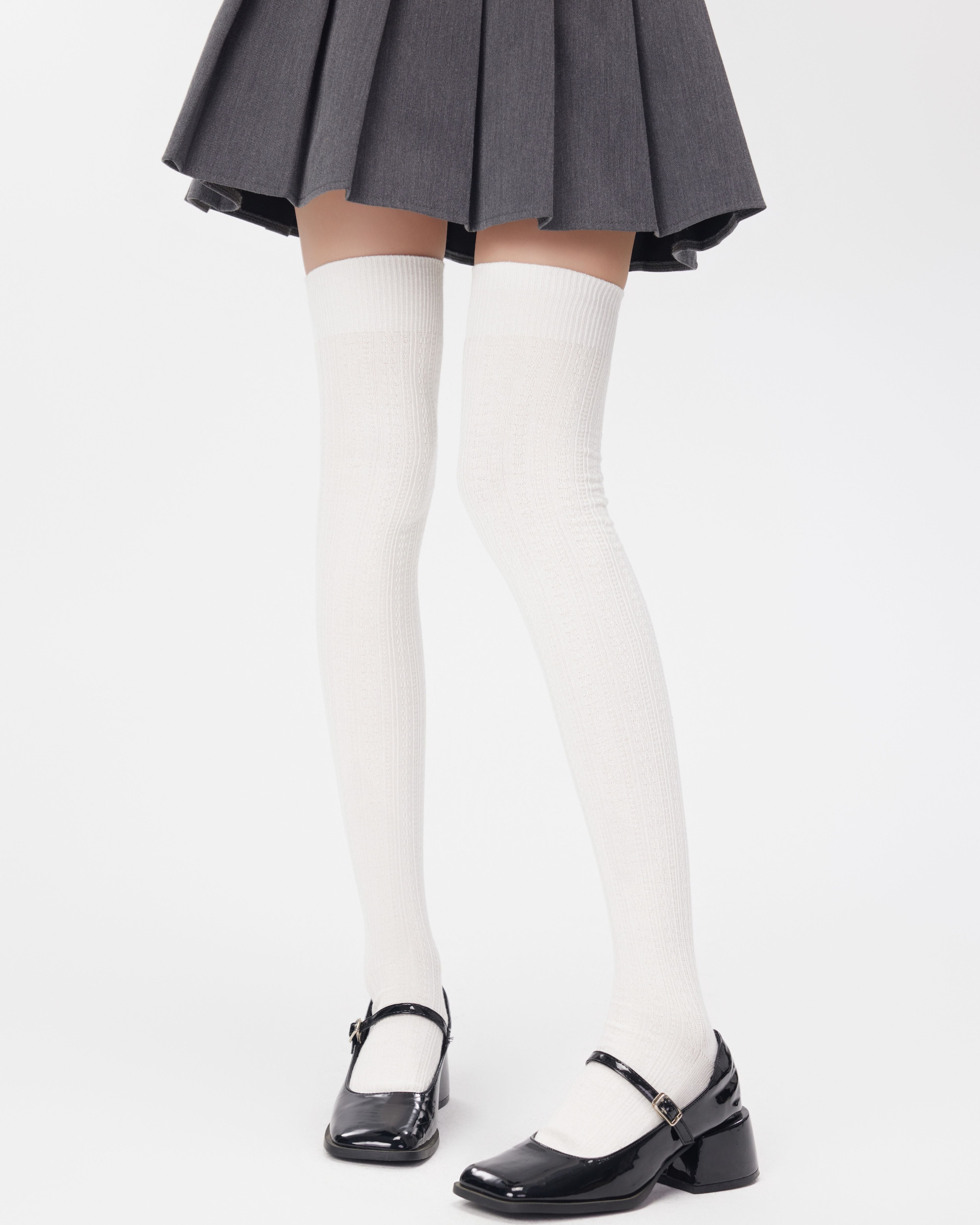 女款過膝襪子麻花針織棉質多功能