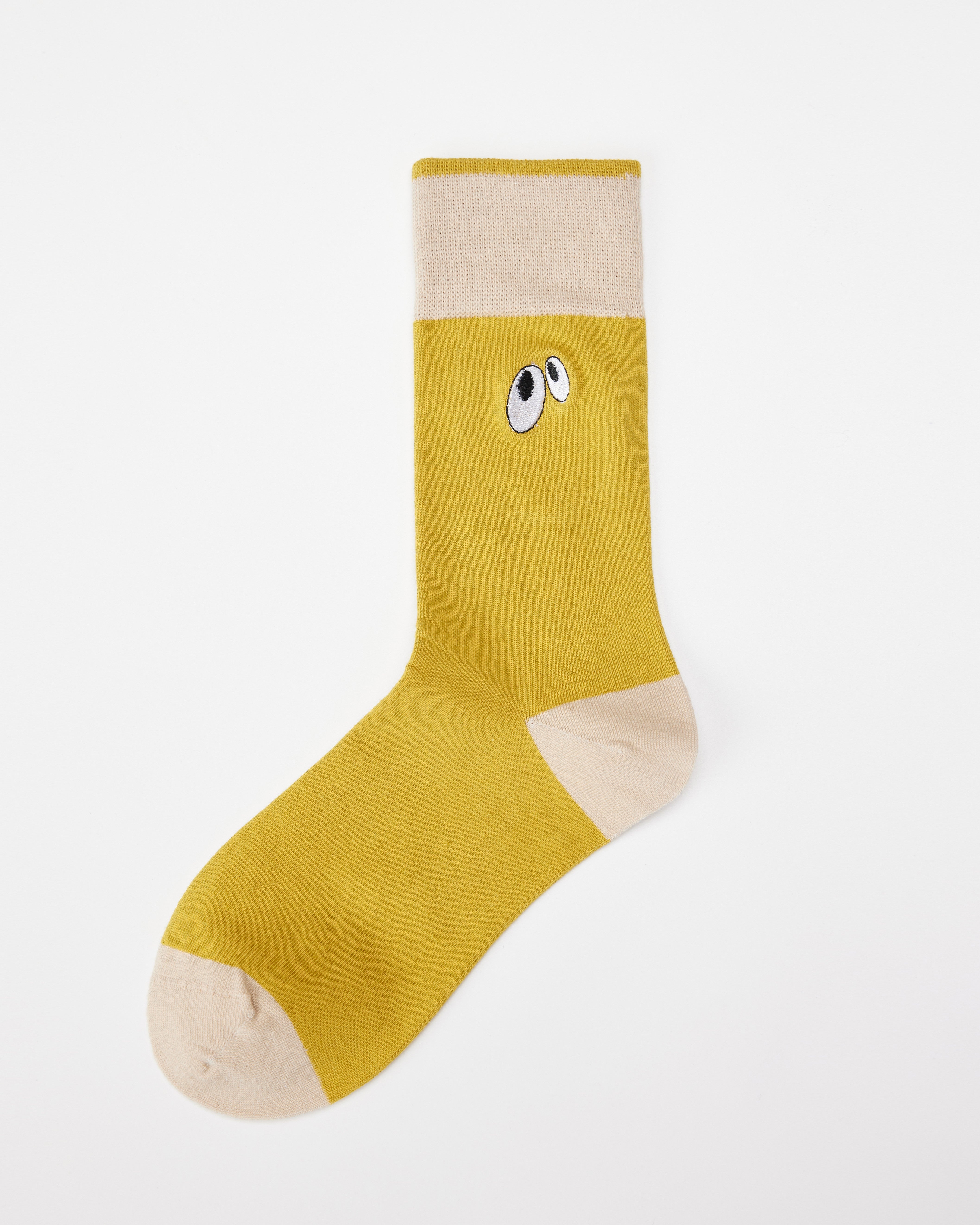 女款可愛手工縫製中筒襪子大膽眼睛刺繡舒適