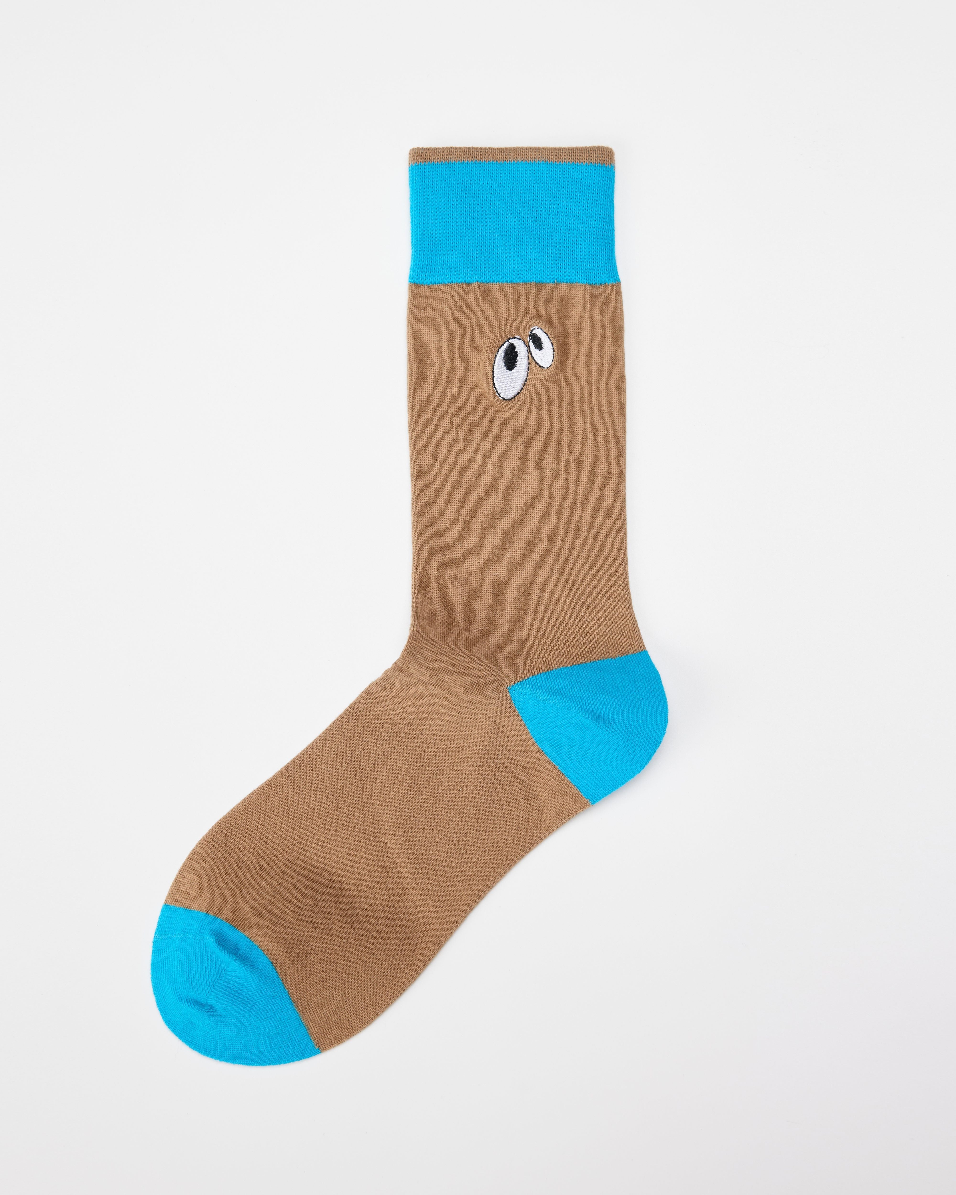 女款可愛手工縫製中筒襪子大膽眼睛刺繡舒適