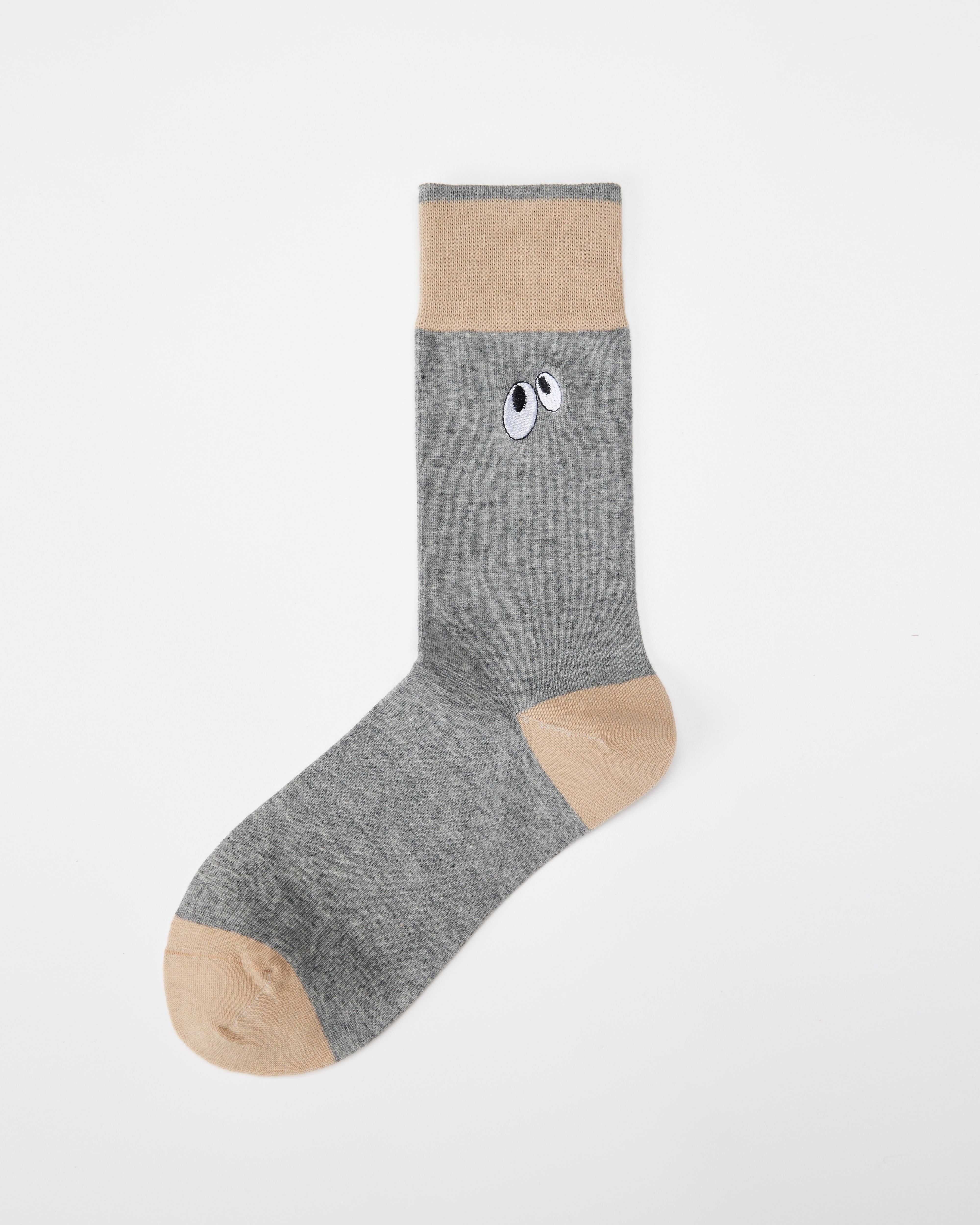 女款可愛手工縫製中筒襪子大膽眼睛刺繡舒適