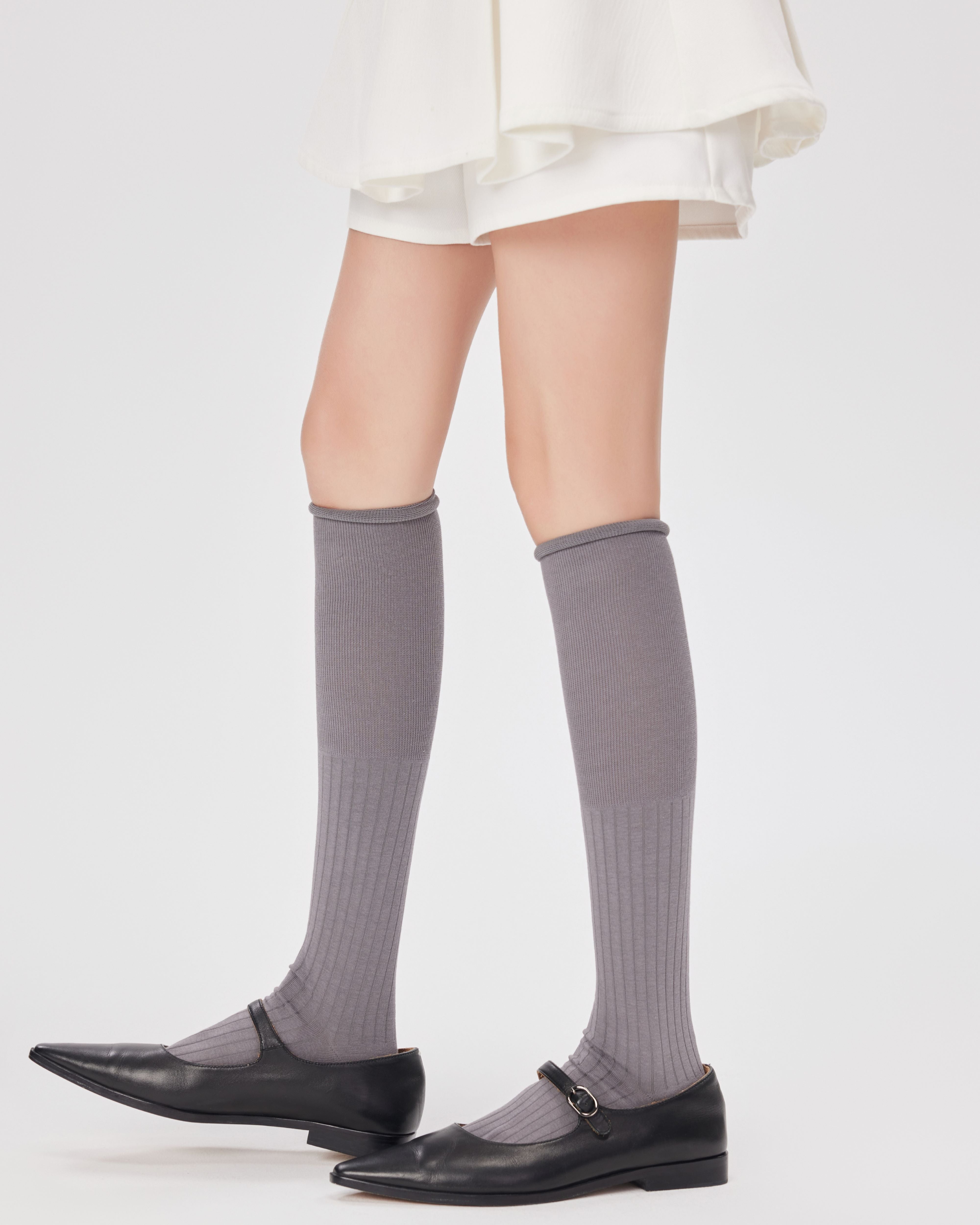 여성용 싱글 커프 롤업 니 양말 수제 봉제 항균