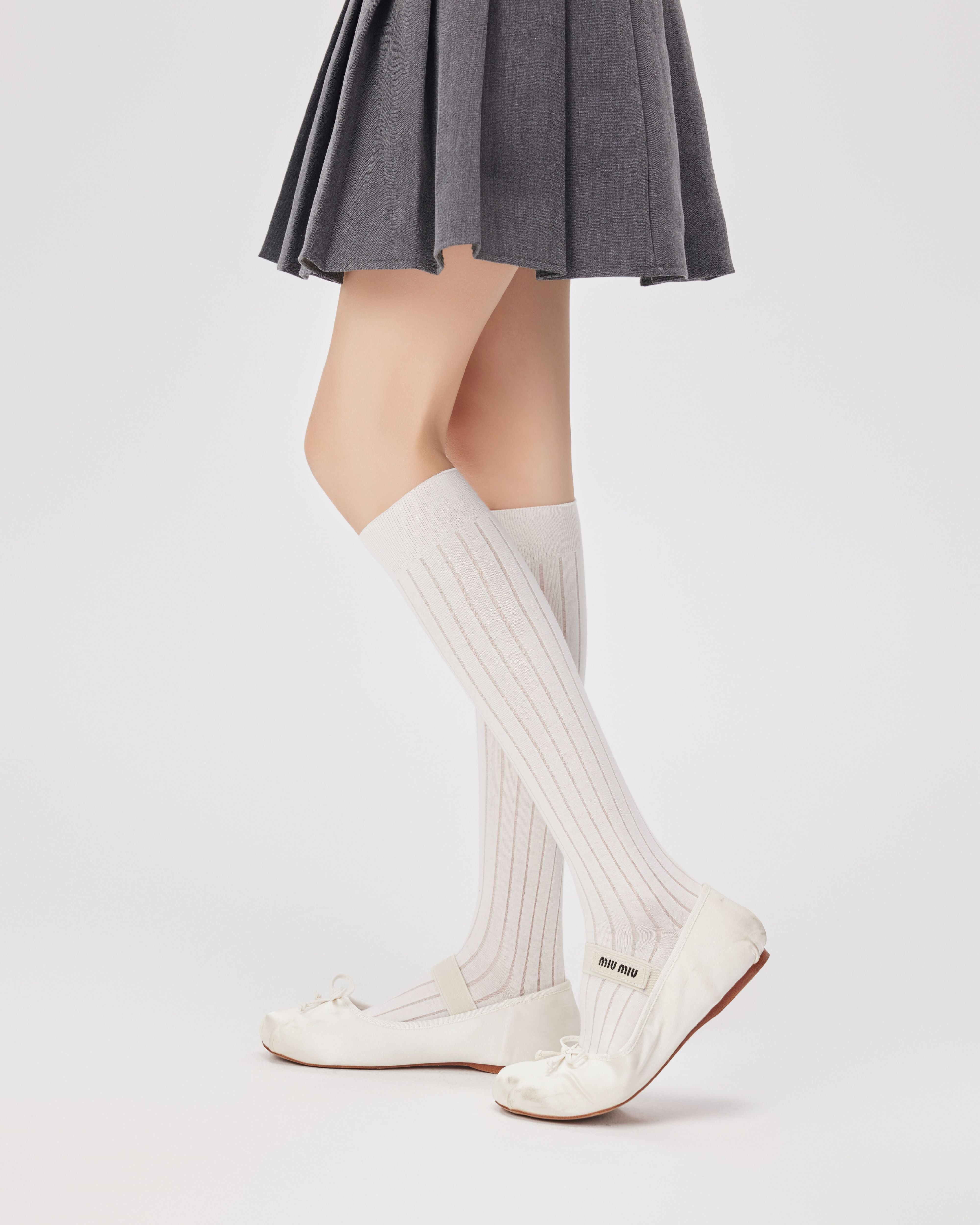 여성 미우 시리즈 무릎 양말 수제 항균