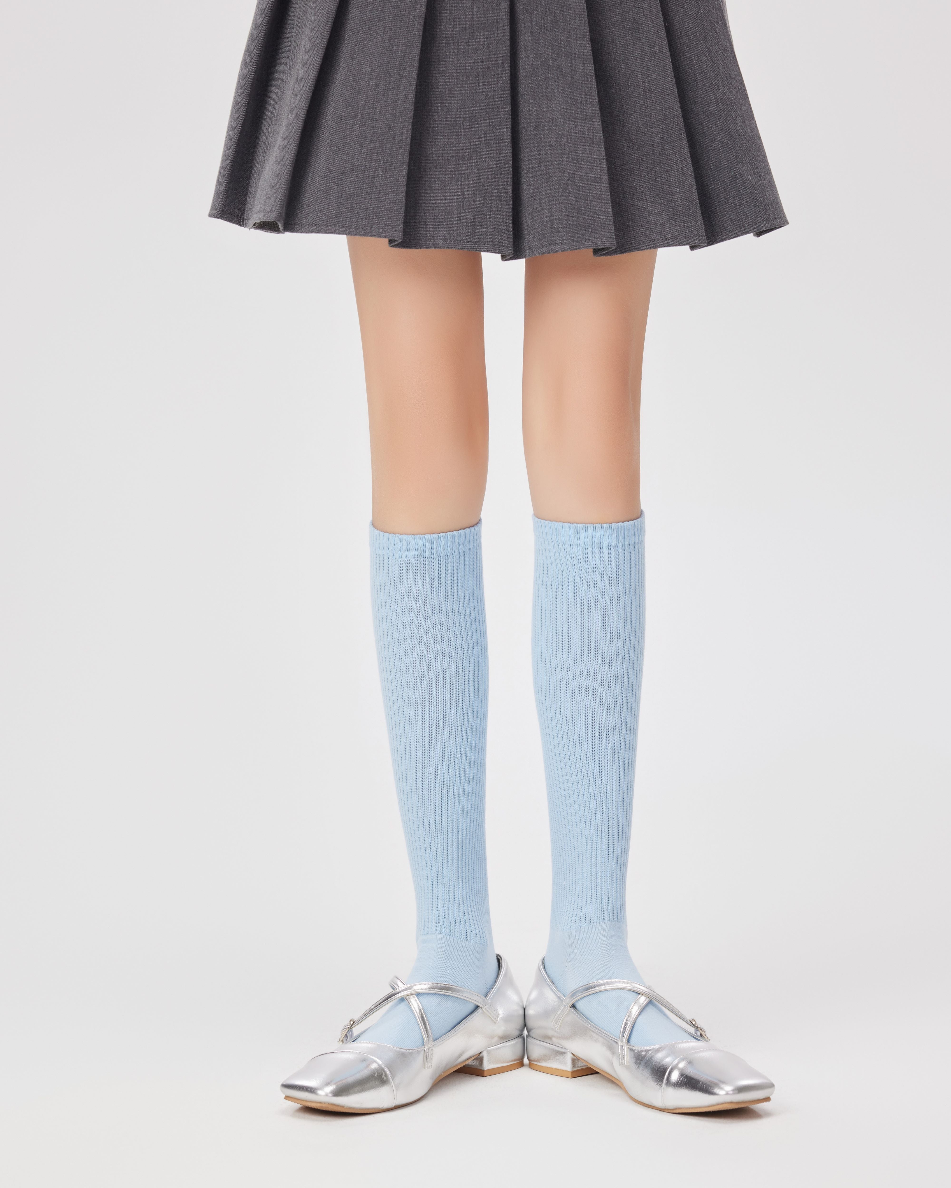 여성용 스트라이프 압박 무릎 양말 수제 항균