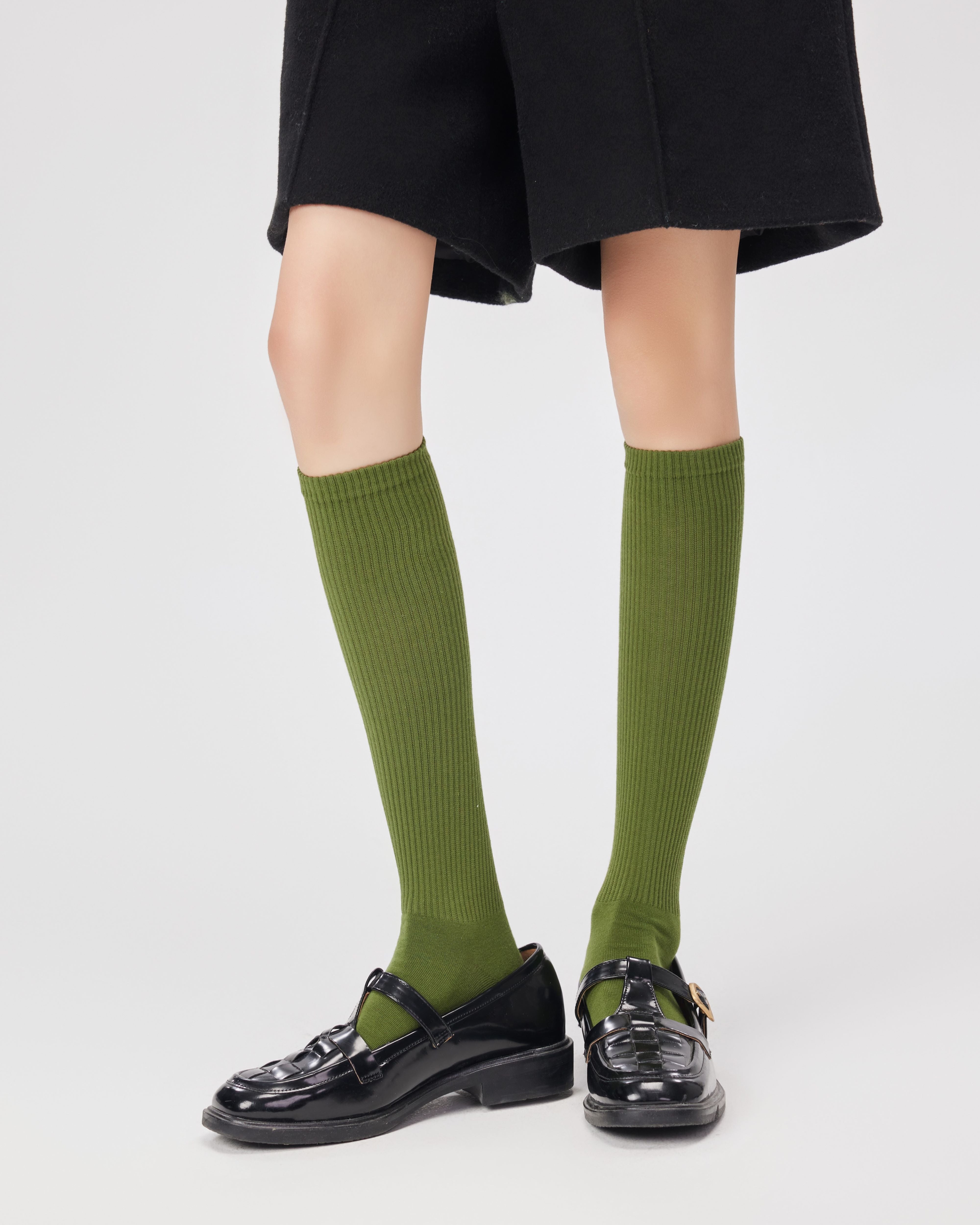 여성용 스트라이프 압박 무릎 양말 수제 항균