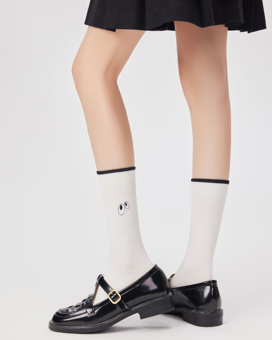 Women Cute Handsewn Crew Socks Bold Eye Embroidery Comfort - SWEET NANA