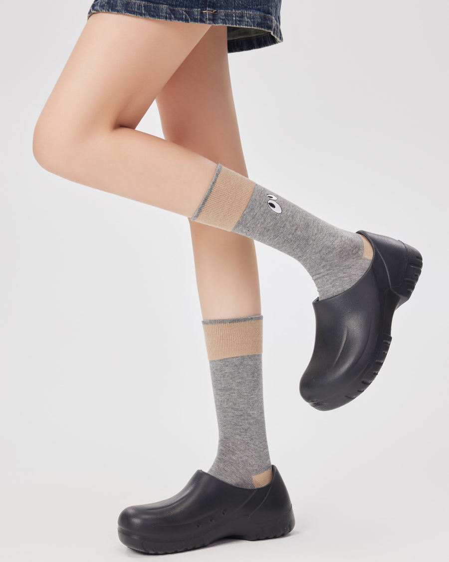 Women Cute Handsewn Crew Socks Bold Eye Embroidery Comfort - SWEET NANA