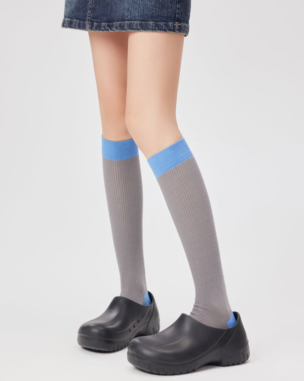 Women 240 Needle Contrast Knee Socks Handsewn Antibacterial - SWEET NANA