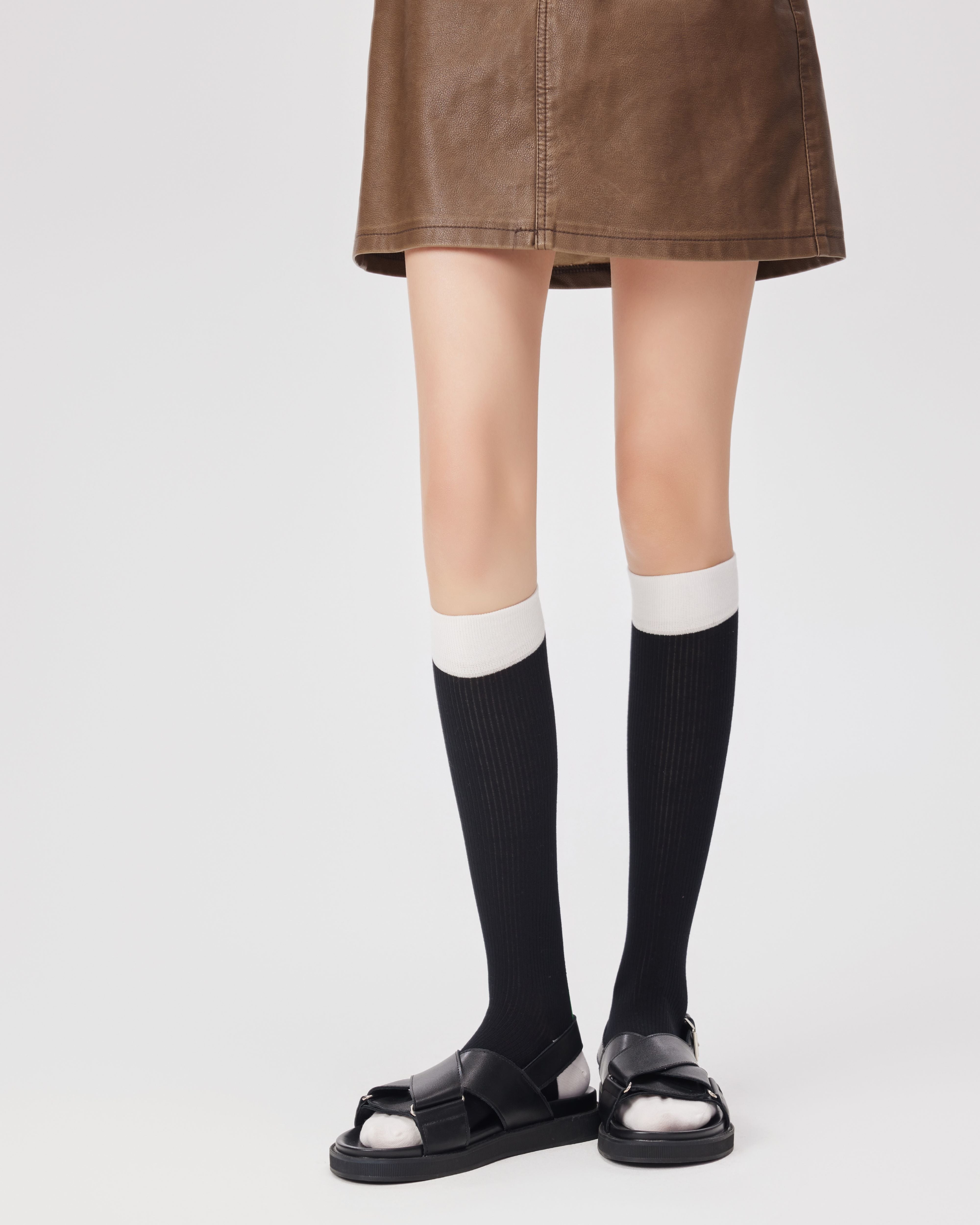 Women 240 Needle Contrast Knee High Socks Handsewn Antibacterial Secondary image