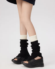 Womens Y2K Color Block Leg Warmers Button Detail Fashion Acrylic