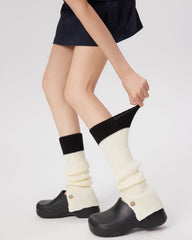 Womens Y2K Color Block Leg Warmers Button Detail Fashion Acrylic